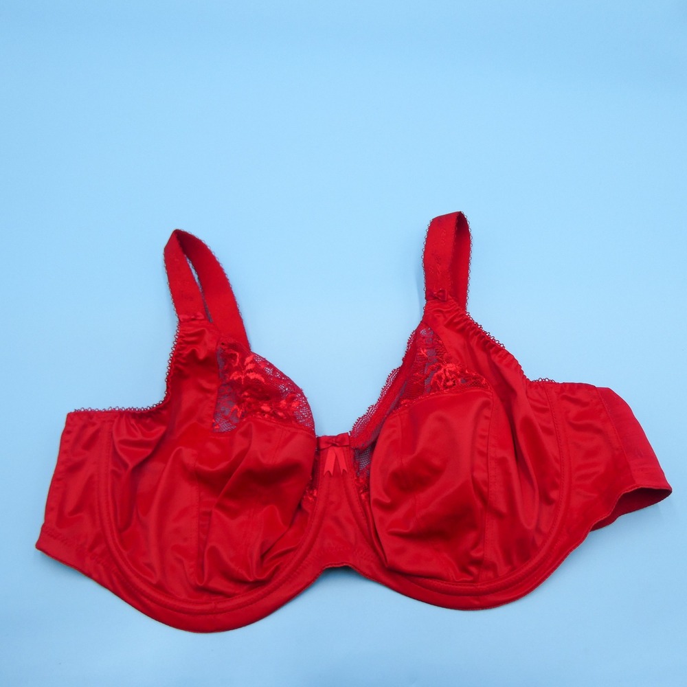 Elomi Bra Womens 42DDD EL4111HAD Red Lace Trim Underwire Polyester Blend Morgan